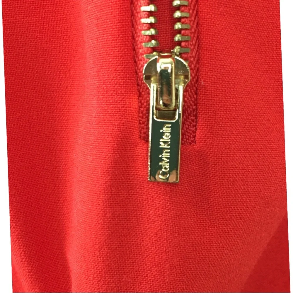 Calvin Klein Orange Red Front Zipper Sleeveless Pockets Sheath Midi Dress 10 - Picture 9 of 16